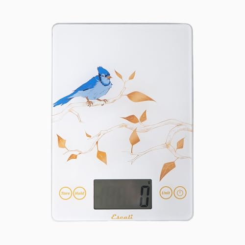 Escali Arti Blue Jay Glass Food Scale Digital Countertop Kitchen, Baking and Cooking Scale with Large Display, 15-Pound Capacity, 9" x 6.5" x .75", White - color: White