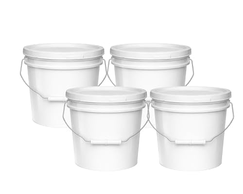 MKS Plastics 2-Gallon Bucket with Airtight Lid – Made in USA, Food Grade BPA Free Plastic, Heavy Duty Multi-Use, Metal Handle with Grip, Stackable Storage – White, 4 Pack - color: 2 Gallon - White, size: 4