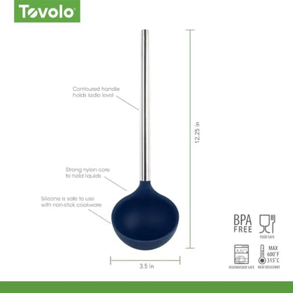 Tovolo Silicone Ladle With Stainless Steel Handle Deep Soup Ladle for Cooking Canning Serving Soup Punch Stew Sauce, Large Kitchen Utensil Spoon Dishwasher Safe BPA Free Silicone Deep Indigo - color: Deep Indigo