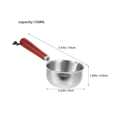 Mini Stainless Steel Sauce Pans with Precision Measuring with Wooden Handles 4pcs 150ml Small Milk Pots Multipurpose Cooking Pans for Home Kitchens and Cafes