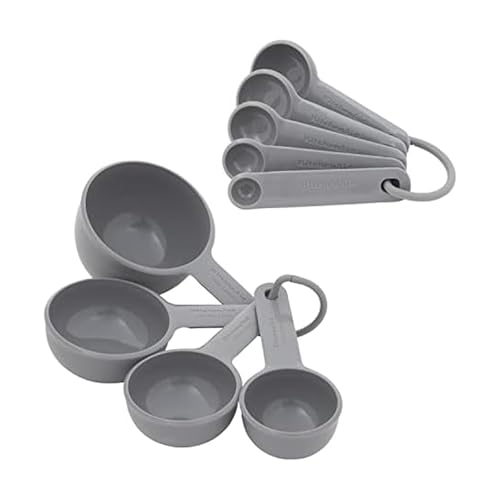 KitchenAid Universal Easy To Read Measuring Cup and Spoon Set with Soft Grip Handle for Maximum Control, Hang Hole and Nesting For Easy Storage, Dishwasher Safe, 9 Piece, Gray - color: Gray