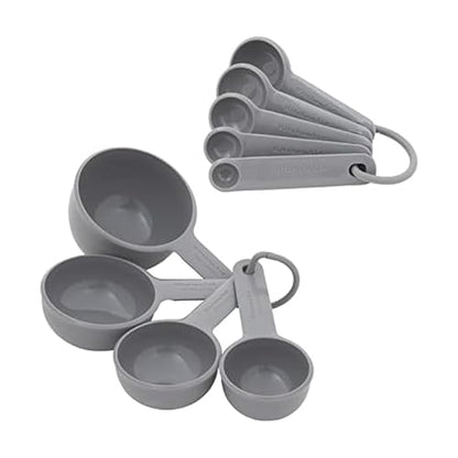KitchenAid Universal Easy To Read Measuring Cup and Spoon Set with Soft Grip Handle for Maximum Control, Hang Hole and Nesting For Easy Storage, Dishwasher Safe, 9 Piece, Gray - color: Gray