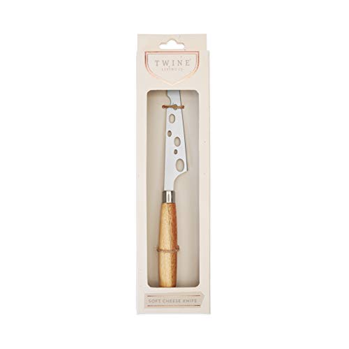 Twine Soft Cheese Knife - Stainless Steel Knife Set - Charcuterie Tools Cheese Board Accessories - Stainless Steel and Wood, Set of 1