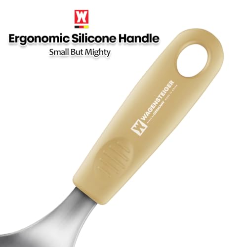 Short Stainless Steel Ladle 220mm (8.6”) – SUS304 Thick Deep Bowl Head with Soft-Grip Silicone Handle – Lightweight Mini Soup & Serving Spoon for Cooking – 5 Color Options (Yellow) - color: Yellow