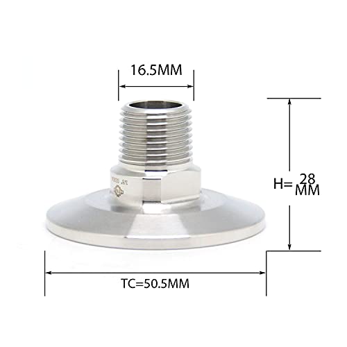 QiiMii 1.5 Inch Tri Clamp Tri Clover Fittings to NPT 3/8" Male Thread Adaptor, Stainless Steel 304 - size: TC 50.5 x 3/8"
