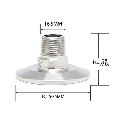 QiiMii 1.5 Inch Tri Clamp Tri Clover Fittings to NPT 3/8" Male Thread Adaptor, Stainless Steel 304 - size: TC 50.5 x 3/8"