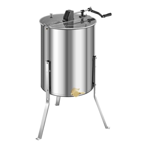 VEVOR Honey Extractor, 4/8 Frame Manual Honey Extractor with Transparent Lid, Stainless Steel Honeycomb Drum Spinner with Height Adjustable Stand, Honeycomb Extraction Equipment for Beekeeping - style: 8 Frame Rack(4 Deep Frames)
