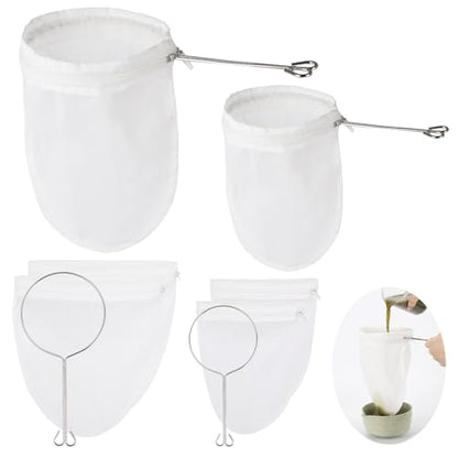 Ultra Fine Mesh Strainer Bags, 6 Pcs Reusable Mesh Filter Bags with 2 Pcs Stainless Steel Handle Frame for Filter NutMilk, Coffee, Milk, Butter, Juices and Fresh Cheese