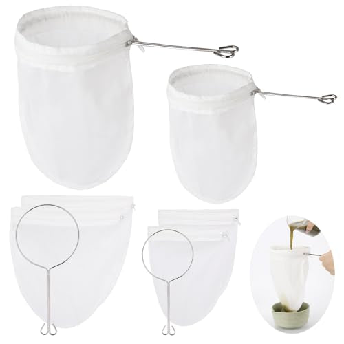 Ultra Fine Mesh Strainer Bags, 6 Pcs Reusable Mesh Filter Bags with 2 Pcs Stainless Steel Handle Frame for Filter NutMilk, Coffee, Milk, Butter, Juices and Fresh Cheese