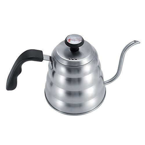 Stainless Steel Coffee Tea Pot Gooseneck Kettle with Built in Thermometer Precise Pouring Drip Kettle for Coffee Brewing and Tea Making (Sanding plus thermometer 1.2L)