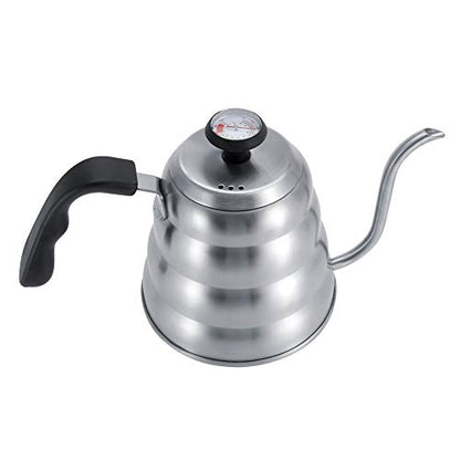 Haofy Gooseneck Coffee Kettle 1 Liter Stainless Steel with Builtin Thermometer - Pour Over Kettle for Home Brewing Camping Precision Spout (Sanding plus thermometer 1.2L)