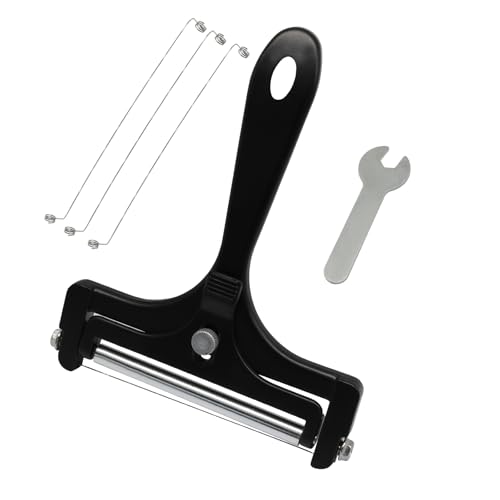 Black Cheese Slicer Kit Wire Food Slicer, Adjustable Thickness Handheld Cheese Cutter with 4 Replacement Wires & Wrench for Butter Mozzarella Cheddar/Block Butter - style: Black