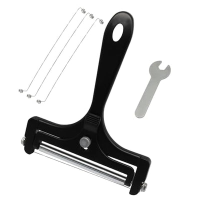 Black Cheese Slicer Kit Wire Food Slicer, Adjustable Thickness Handheld Cheese Cutter with 4 Replacement Wires & Wrench for Butter Mozzarella Cheddar/Block Butter - style: Black