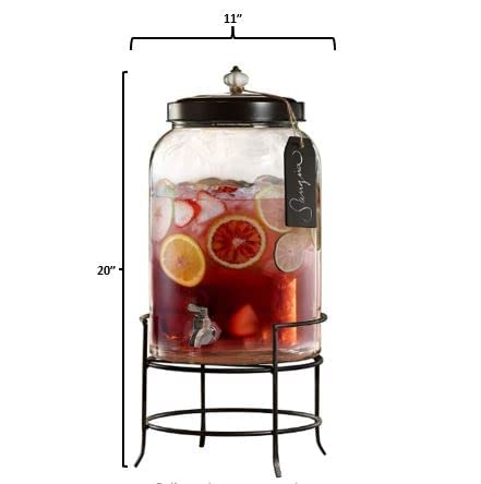 Style Setter Franklin 210235-GB 3 Gallon Glass Beverage Drink Dispensers with Metal Stand & Lid, Tag and Ceramic Knob, Clear, 20x11"