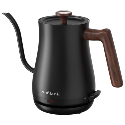 Anfilank Gooseneck Electric Kettle with Thermometer, 0.8L Small Electric Tea Kettle, 1200W Fast Heat, Precision Pour for Coffee & Tea, Auto Shut Off & Dry Boil Protection, Stainless Steel