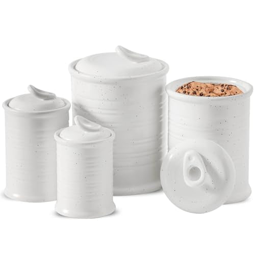 Nihow Food Storage Jar, Ceramic Canister Sets for The Kitchen,Set of 4 | Air Tight Ceramic Lid, Flour/Sugar/Rice/Coffee/Cookies/Candy,Matte White - color: Matte White, size: 156 OZ (13 OZ + 22 OZ + 47 OZ + 74 OZ)