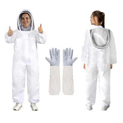 Professional Bee Suit for Men Women, Beekeeping Suit Beekeeper Suit with Glove &Ventilated Hood, Multi-Size Bee Outfit for Backyard and Bee Keeper - style: M for 4'11"-5'3"