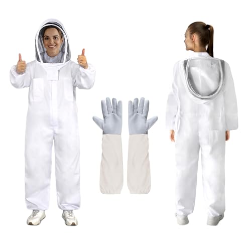 Professional Bee Suit for Men Women, Beekeeping Suit Beekeeper Suit with Glove &Ventilated Hood, Multi-Size Bee Outfit for Backyard and Bee Keeper - style: M for 4'11"-5'3"