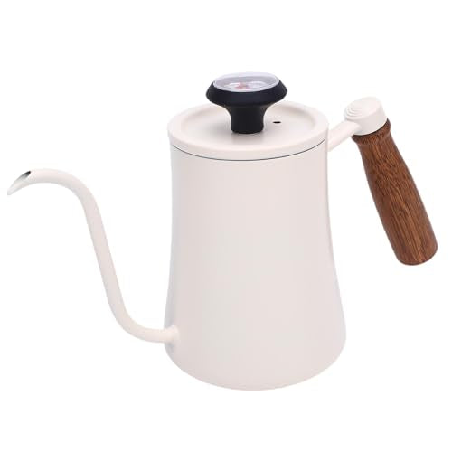 Aramox Pour Over Kettle, 600ML Stainless Steel Coffee Pot with Thermometer, Precision Control for Home Barista and Tea Lovers (White) - color: White