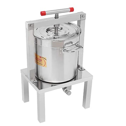 Fruit Wine Press,Large Fruit Honey Presser,Heavy-duty Cross-beam Stainless Steel Wine Press Maker with T-Handle for Outdoor,Kitchen,Height Adjustable(13.25L/448Oz Silver) - color: 13.25L/448Oz Silver