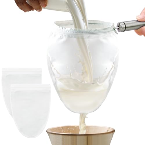 FATCAT Fine Mesh Cheese Cloth, Fine Mesh Strainer Bags, Nut Milk Bag with Stainless Steel Handle, Cheesecloth for Straining, Turkey, Cooking, Cheese, NutMilk, Juices, S - color: Handle*1+Strainer Bag*3, size: S