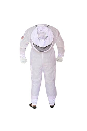 3 Layer Bee Suit with Fencing Veil and Round Veil One Pair Gloves Sting Proof Ventilated Beekeeping Suit, 2 Veils - color: White, size: Small