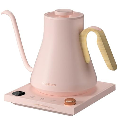 INTASTING Electric Kettle, Gooseneck Electric Kettle, ±1℉ Precise Temperature Control, Stainless Steel Interior, Quick Heating for Pour Over Coffee, Tea & Boiling Water, 0.9L (Pink) - color: Pink