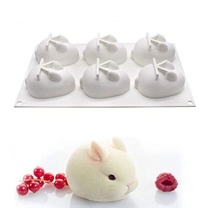 OCPO KITCHEN 3D Easter Bunny Silicone Mold for Baking Rabbit Shape Mousse Cake, French Dessert, Chocolate, Pastry, Pudding, Jelly, Cake Decoration Mold, Rabbit Shape (6 Cavity) - style: Bunny (6-Cavity)