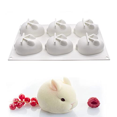 OCPO KITCHEN 3D Easter Bunny Silicone Mold for Baking Rabbit Shape Mousse Cake, French Dessert, Chocolate, Pastry, Pudding, Jelly, Cake Decoration Mold, Rabbit Shape (6 Cavity) - style: Bunny (6-Cavity)