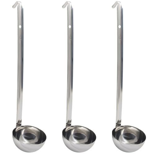 5 Oz Stainless Steel Ladle, 3 Pcs, 11.8" Long Handle Length | 3.43" Bowl Diameter, Sturdy Soup Ladle, For Stirring, Portioning and Serving, Soup and Stew, Restaurants and Home - size: 5 oz