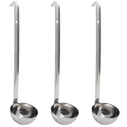 5 Oz Stainless Steel Ladle, 3 Pcs, 11.8" Long Handle Length | 3.43" Bowl Diameter, Sturdy Soup Ladle, For Stirring, Portioning and Serving, Soup and Stew, Restaurants and Home - size: 5 oz