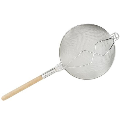 Winco Strainer, 14-Inch Diameter, Reinforced Double Mesh, Medium, Nickel, Tan