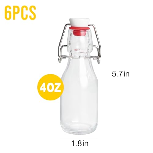 6 Pack Swing Top Bottles, 4OZ Flip Top Glass Bottle with Airtight Grolsch Closures, Reusable Glass Jars for Kombucha, Cold Brew, Homemade Vanilla