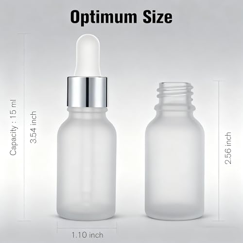 PrettyCare 24 pcs，Eye Dropper Bottle 0.5 oz（ 15 ml Frosted Glass Bottles with Silver Caps, 2 Extra Measured Pipettes, 48 Labels, 2 Funnels Empty Tincture Bottles for Essential Oils - color: 0.5oz Frosted, style: 24 Pack