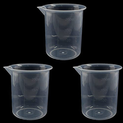 Waziaqoc 200ml/6.8oz Plastic Graduated Beaker, Transparent, 3 Pack | PP Material, Measuring Cup, Mixing Cup, For Kitchen Lab - color: 3pcs, size: 200 ml