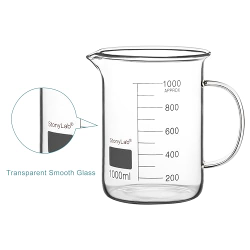 stonylab Glass Beaker with Handle, Borosilicate Glass Graduated Low Form Griffin Beaker with Handle and Pouring Spout, 1000 ml - size: 1000 ml