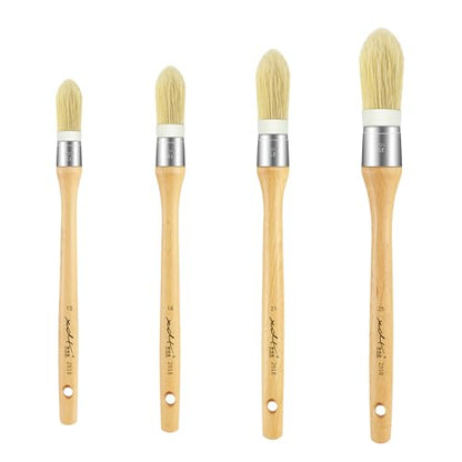 XDT#2918 Chalk Paint Brush, Wax Paint Brush Set 4 Pack for Furniture Crafts, Natural Bristle Oval Paint Brushes for All Painting and Waxing, Washable Reusable, No Shedding - size: #15#18#21#25