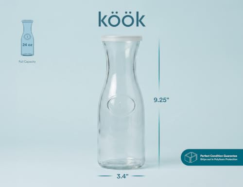 Kook Mini Glass Carafes with Lids, Small Beverage Pitchers for Fridge, Jugs for Water, Wine, Milk, Juice, 24 oz, Set of 4 - color: Set of 4, 24oz (Mini)