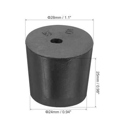 MECCANIXITY Rubber Tapered Plug 24mm to 28mm Solid Test Tubes Bungs Stopper with Hole Black for Lab Home 16 Pieces - size: 24mm-28mm