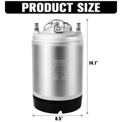 New 2.5 Gallon Ball Lock Keg, Cornelius Keg Stainless Steel Corny Keg for Homebrewing, Portable Beer Keg with Heavy-Duty Rubber Bottom & Single SS Handle (10L) - size: 2.5 Gallon (Single SS Handle)