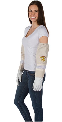 Beekeeping Gloves Medium Ventilated Sleeves - Elastic Sting Proof Gauntlet Cuffs ★ Genuine Cow Leather ★ Long Thick Sleeves ★ Apiary Vented Bee Gloves Ideal for Professional or Beginning Beekeeper - size: Medium