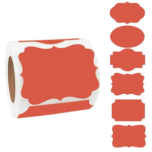 Red Labels - 250 PCS 3" x 2" Fancy Shape Stickers for Storage Box or Food Jars - color: Red, size: 2*3 inch