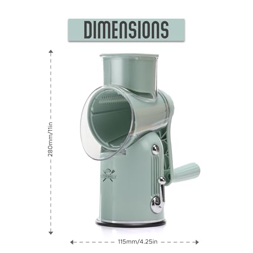Rotary Cheese Grater Hand Crank, 5 in 1 Vegetable Slicer, Manual Cheese Shredder with Stainless Steel Blades, Food Grater for Cheese Vegetables Nuts, Suction Base, Easy Clean, Green - color: Green