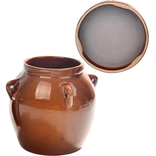 SEWACC Vintage Large Honey Ceramic Jar 1200g Sealed Pickle Crock Kitchen Storage Container for Sauerkraut Chinese Fermentation Food Preservation