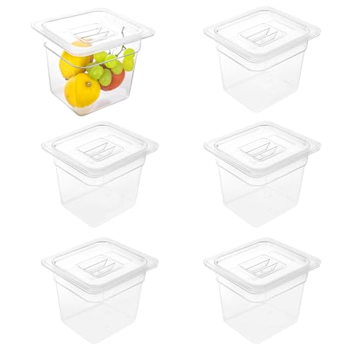6 Pack 1/6 Size Food Pan with Lids,Stackable Freezer-Safe Meal Prep Containers for homes schools restaurants hotels -40°F to 212°F (1/6 size 6 inch deep, 2.22L/2.35QT) - size: 1/6 size 6 inch deep