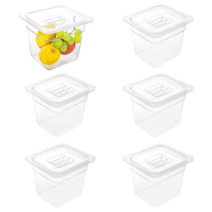6 Pack 1/6 Size Food Pan with Lids,Stackable Freezer-Safe Meal Prep Containers for homes schools restaurants hotels -40°F to 212°F (1/6 size 6 inch deep, 2.22L/2.35QT) - size: 1/6 size 6 inch deep