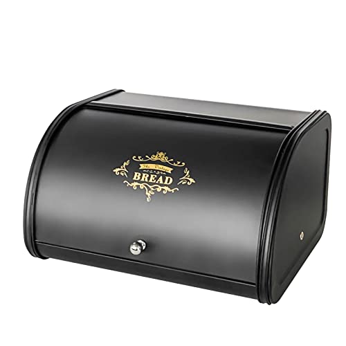 SOTECH Bread Box Vintage for Kitchen Food Grade Light-weight Metal Style Container for Storage Bin Countertop Keeper with Roll Top Farmhouse Rustic Holder Counter Black - color: Black Bread Box