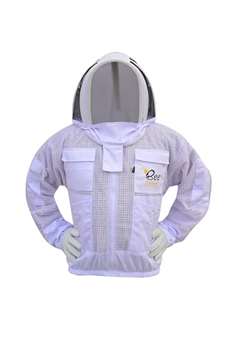 3 Layer Bee Jacket with Fencing Veil and One Pair Gloves Ventilated Sting Proof Beekeeping Jacket for Beekeepers - color: White, size: Small