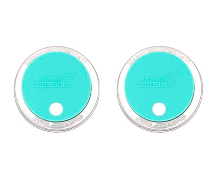 2 Pack, Aquamarine, Regular Mouth Silicone Straw Hole Tumbler and Fermentation Lids with Stainless Steel Bands by Mason Jar Lifestyle - color: Aquamarine, size: Regular Mouth
