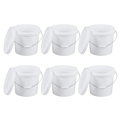6 Pack 4-Gallon White Bucket with Lid, Food-Grade Bucket Pail | BPA-Free Durable Plastic Pail for Storage and Food Prep, Metal Handle With Plastic Grip, Stackable